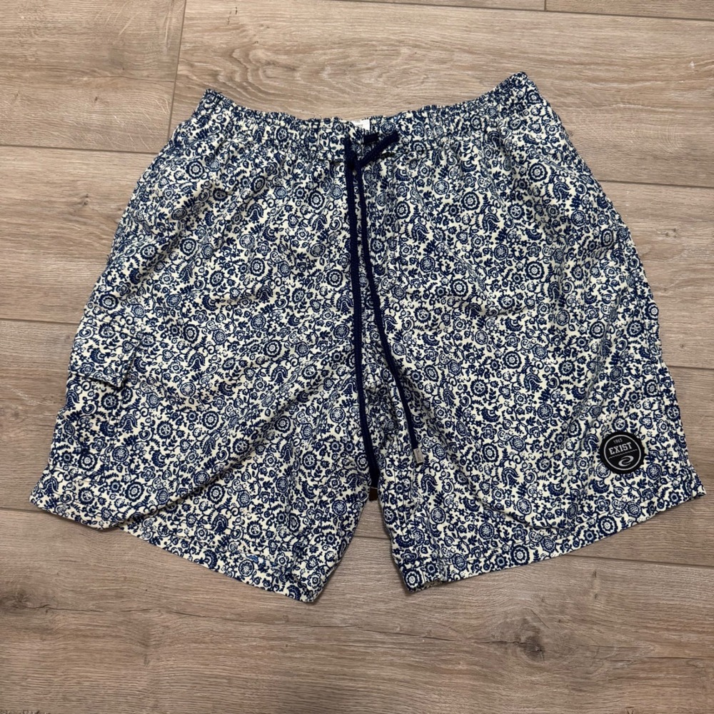 Exist Swim Mens XL Board Shorts Blue White Floral Paisley resortwear surf Trunks